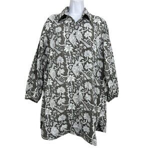 Holly Shae Tunic Dress Sz M/L Gray Jungle Parrot Print‎ Boho Resort Coastal Lux